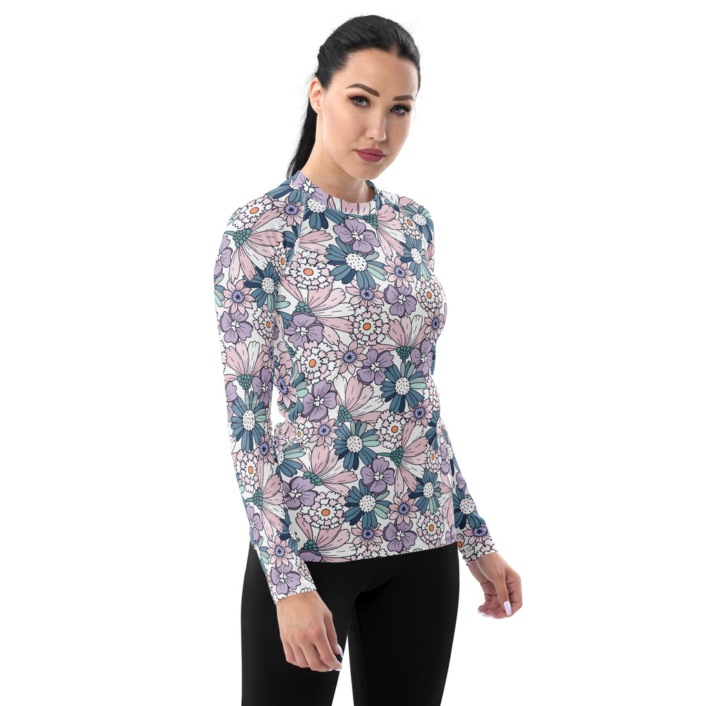 Women's Pastel Floral Long Sleeve Rash Guard Swim Shirt – Buttery Soft, Sun Safe UPF 50+ Protection, Quick Dry & 4-Way Stretch Comfort