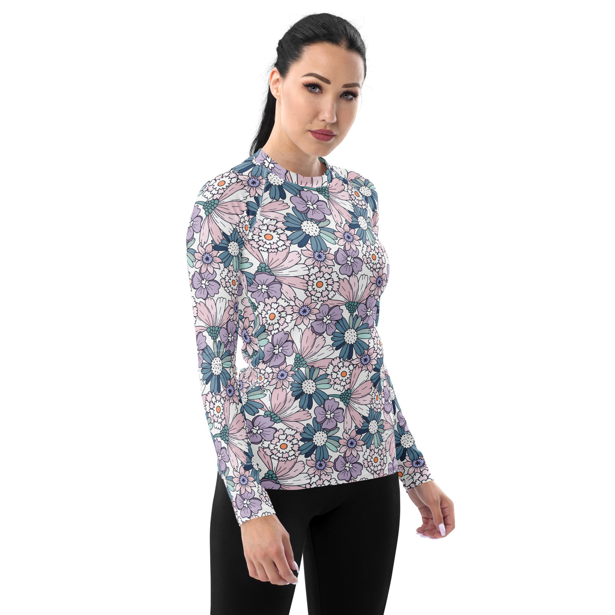 Women's Pastel Floral Long Sleeve Rash Guard Swim Shirt – Buttery Soft, Sun Safe UPF 50+ Protection, Quick Dry & 4-Way Stretch Comfort