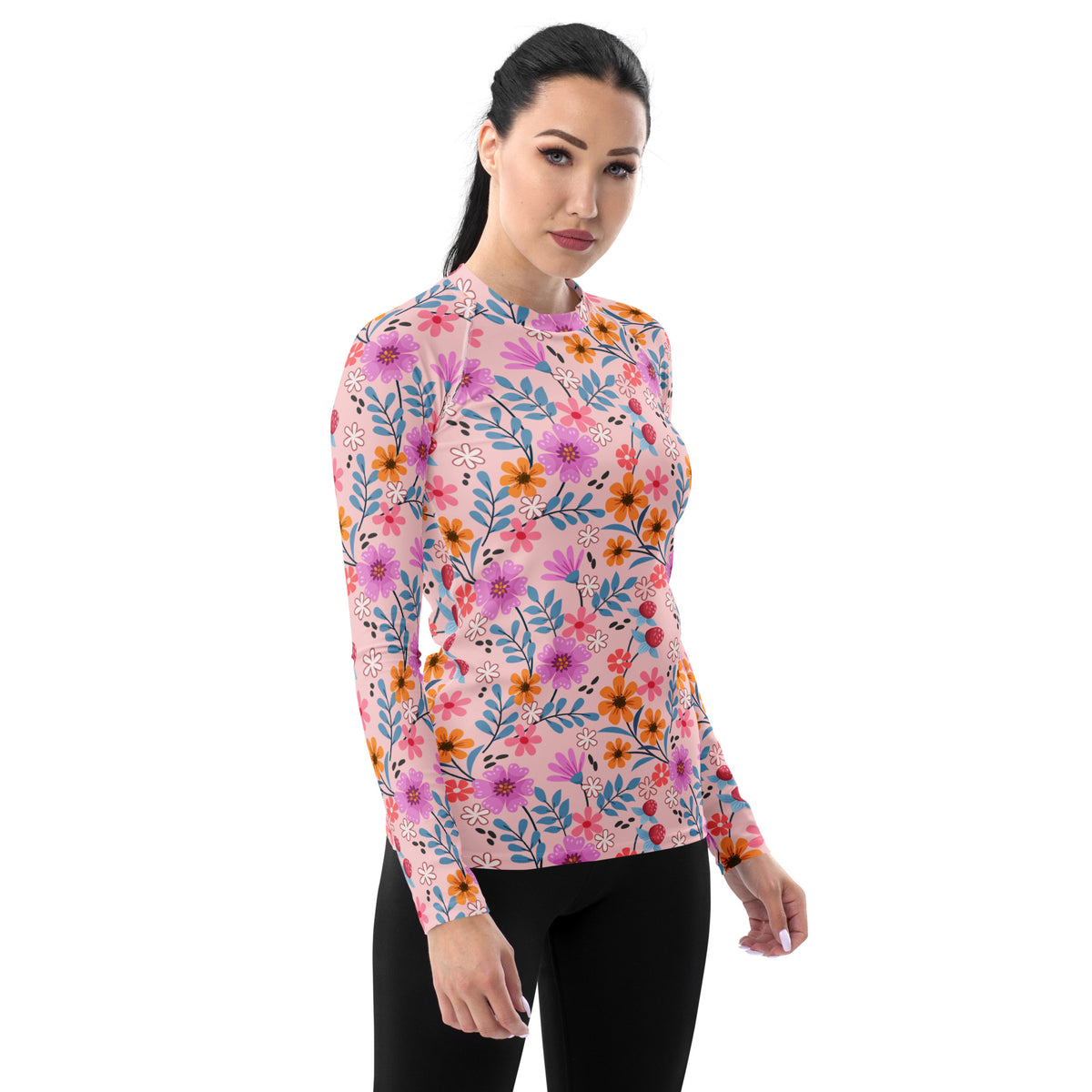 Women's Pink Floral Long Sleeve Rash Guard Swim Shirt – Buttery Soft, Sun Safe UPF 50+ Protection, Quick Dry & 4-Way Stretch Comfort