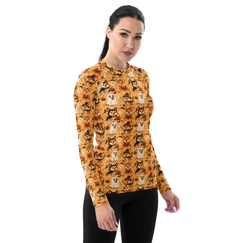 Women's Corgi Halloween Long Sleeve Rash Guard Swim Shirt – Buttery Soft, Sun Safe UPF 50+ Protection, Quick Dry & 4-Way Stretch Comfort