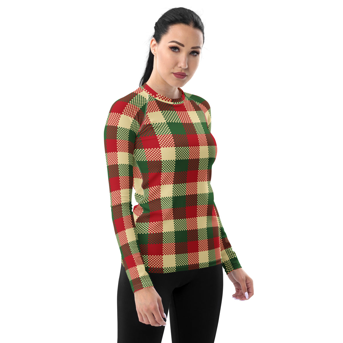 Women's Christmas Plaid Long Sleeve Rash Guard Swim Shirt – Buttery Soft, Sun Safe UPF 50+ Protection, Quick Dry & 4-Way Stretch Comfort