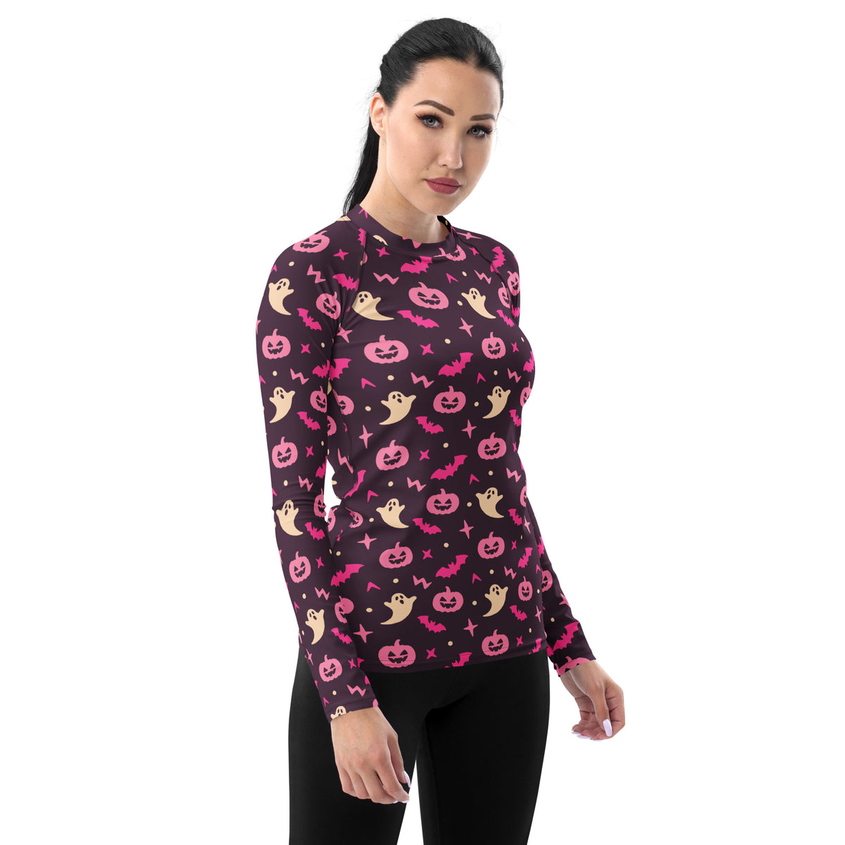Women's Purple Halloween Long Sleeve Rash Guard Swim Shirt – Buttery Soft, Sun Safe UPF 50+ Protection, Quick Dry & 4-Way Stretch Comfort