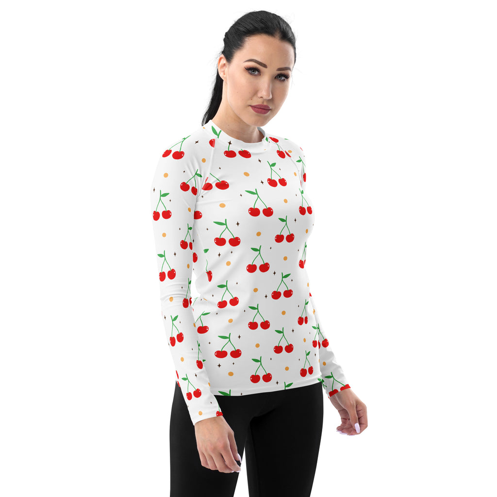 Women's Cherry Long Sleeve Rash Guard Swim Shirt – Buttery Soft, Sun Safe UPF 50+ Protection, Quick Dry & 4-Way Stretch Comfort