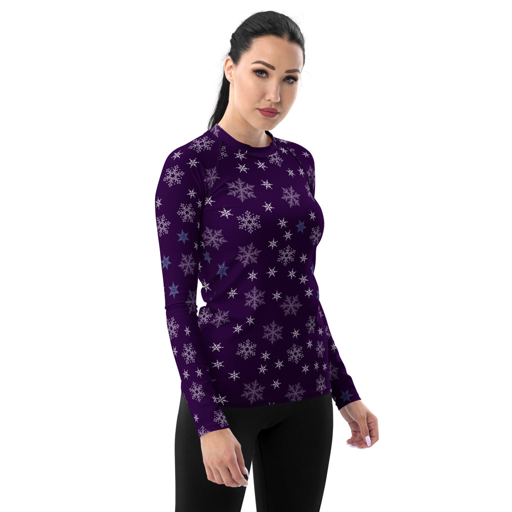 Women's Purple Snowflake Long Sleeve Rash Guard Swim Shirt – Buttery Soft, Sun Safe UPF 50+ Protection, Quick Dry & 4-Way Stretch Comfort