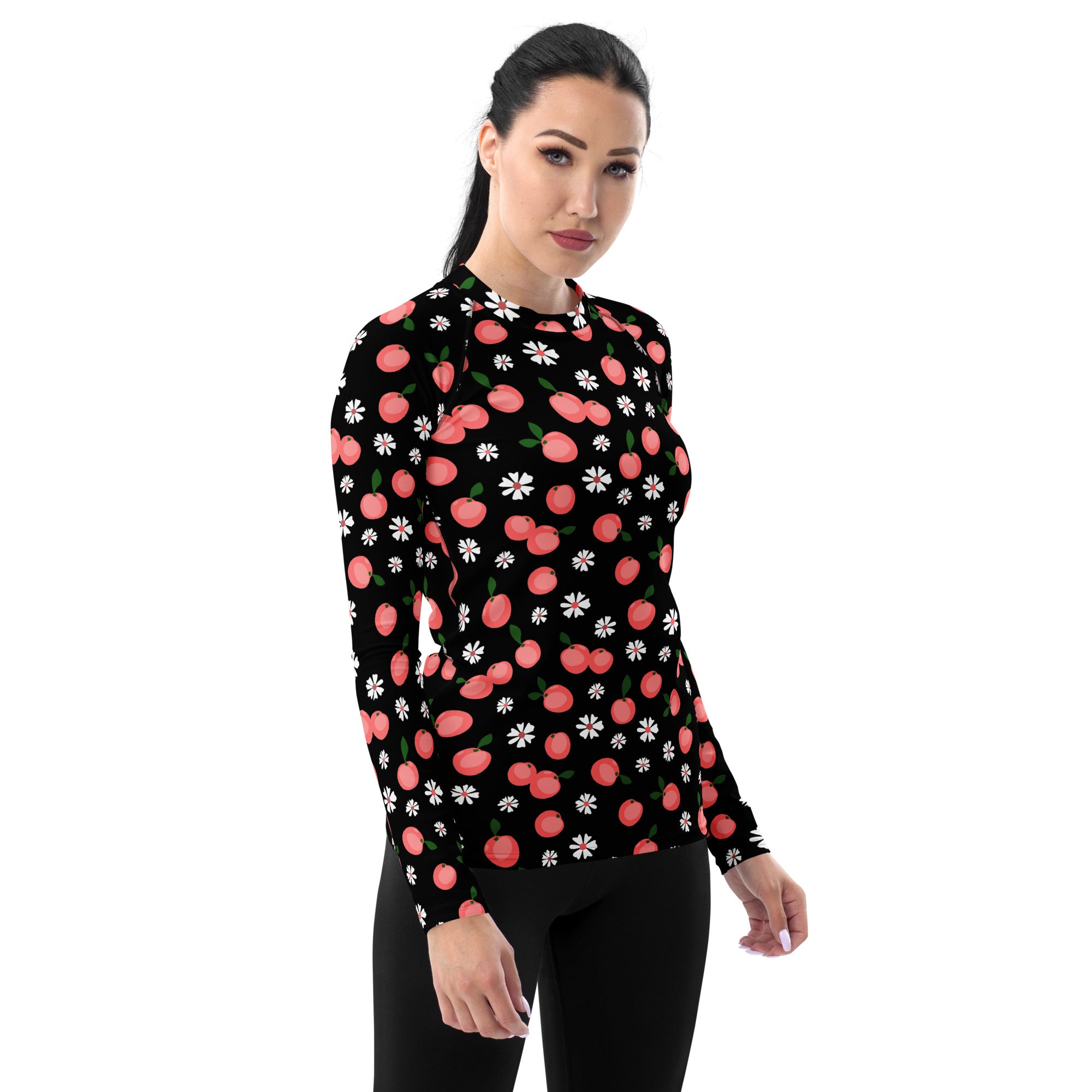 Women's Peach Floral Long Sleeve Rash Guard Swim Shirt – Buttery Soft, Sun Safe UPF 50+ Protection, Quick Dry & 4-Way Stretch Comfort