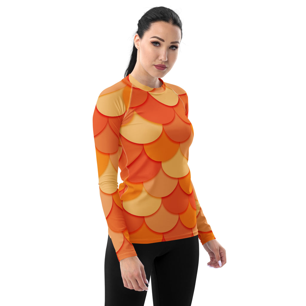Women's Orange Mermaid Long Sleeve Rash Guard Swim Shirt – Buttery Soft, Sun Safe UPF 50+ Protection, Quick Dry & 4-Way Stretch Comfort