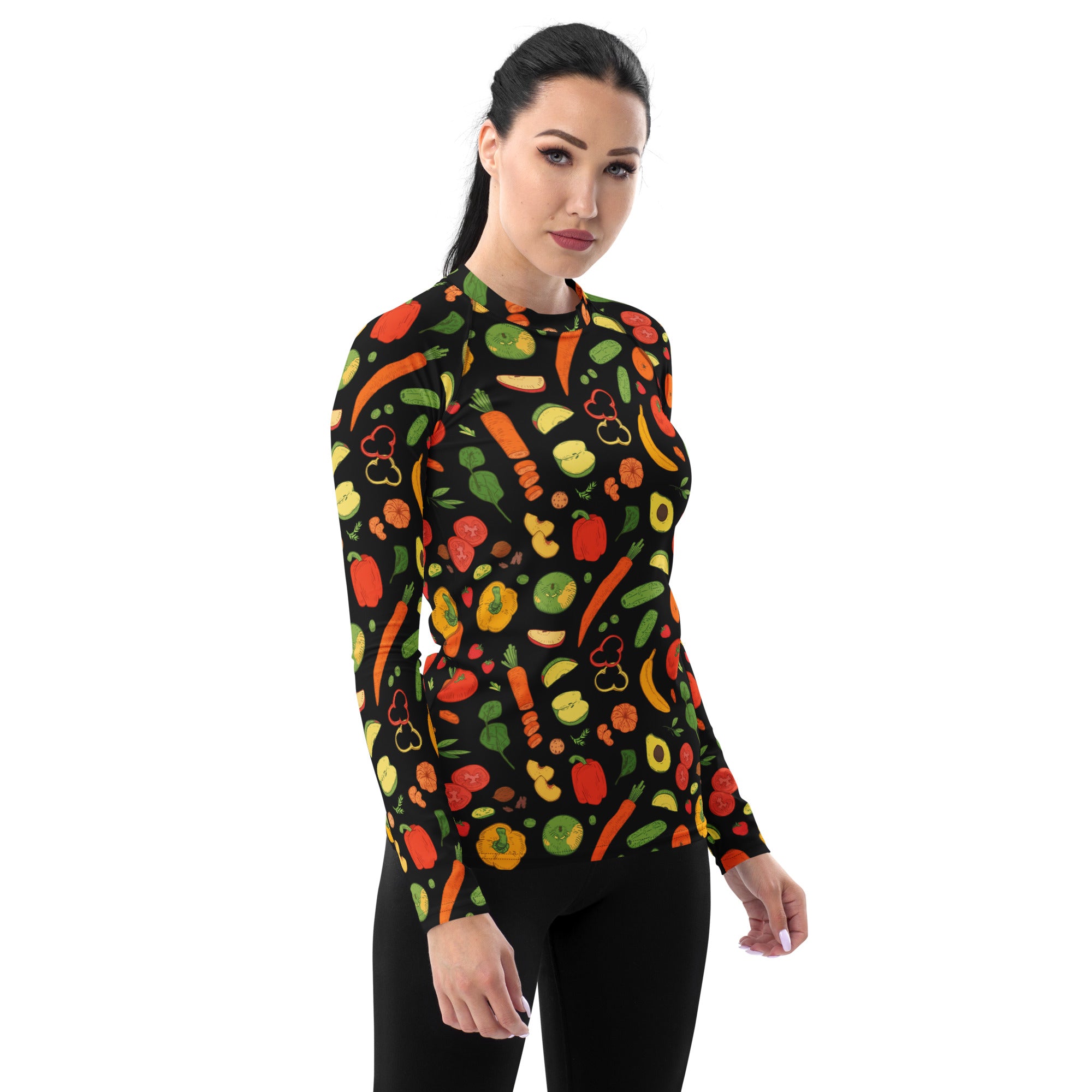 Women's Fruit & Vegetable Long Sleeve Rash Guard Swim Shirt – Buttery Soft, Sun Safe UPF 50+ Protection, Quick Dry & 4-Way Stretch Comfort