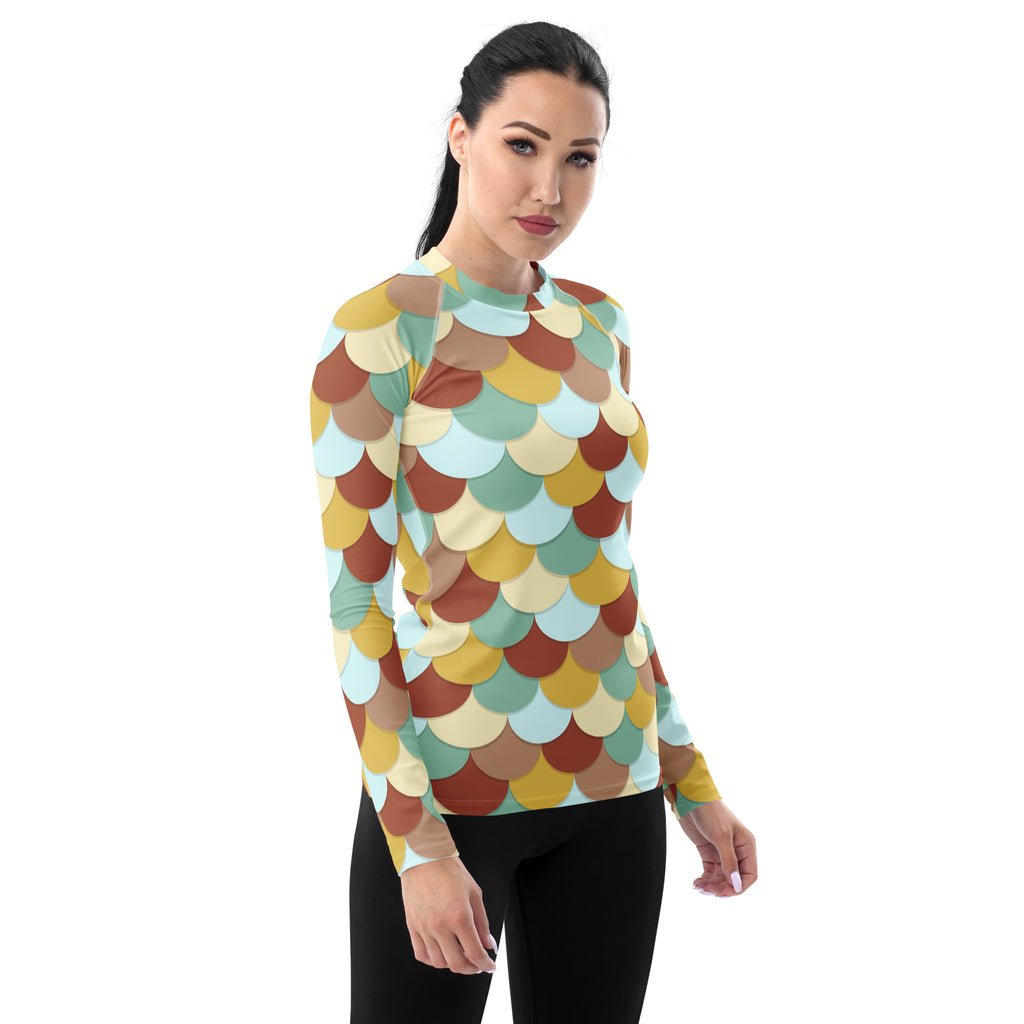 Women's Mermaid Scale Long Sleeve Rash Guard Swim Shirt – Buttery Soft, Sun Safe UPF 50+ Protection, Quick Dry & 4-Way Stretch Comfort
