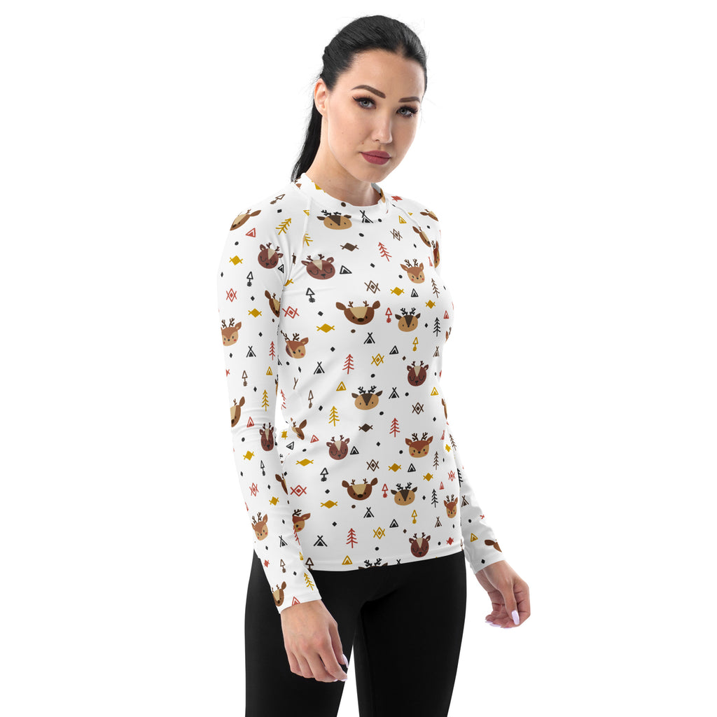 Women's Reindeer Long Sleeve Rash Guard Swim Shirt – Buttery Soft, Sun Safe UPF 50+ Protection, Quick Dry & 4-Way Stretch Comfort