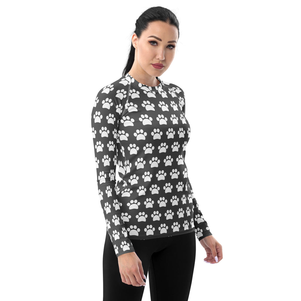 Women's Gray Paw Print Long Sleeve Rash Guard Swim Shirt – Buttery Soft, Sun Safe UPF 50+ Protection, Quick Dry & 4-Way Stretch Comfort