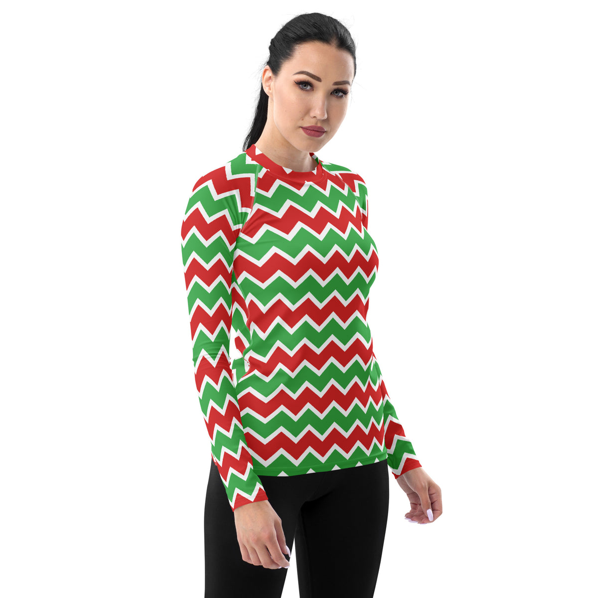 Women's Christmas Chevron Long Sleeve Rash Guard Swim Shirt – Buttery Soft, Sun Safe UPF 50+ Protection, Quick Dry & 4-Way Stretch Comfort