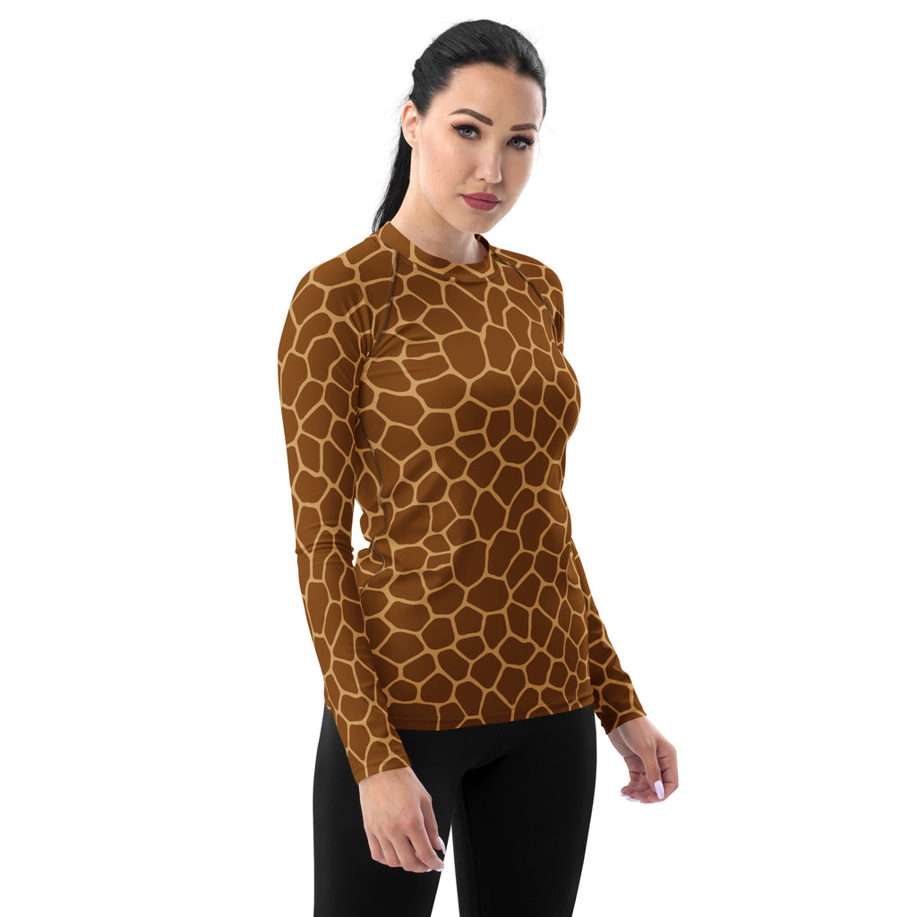 Women's Giraffe Print Long Sleeve Rash Guard Swim Shirt – Buttery Soft, Sun Safe UPF 50+ Protection, Quick Dry & 4-Way Stretch Comfort