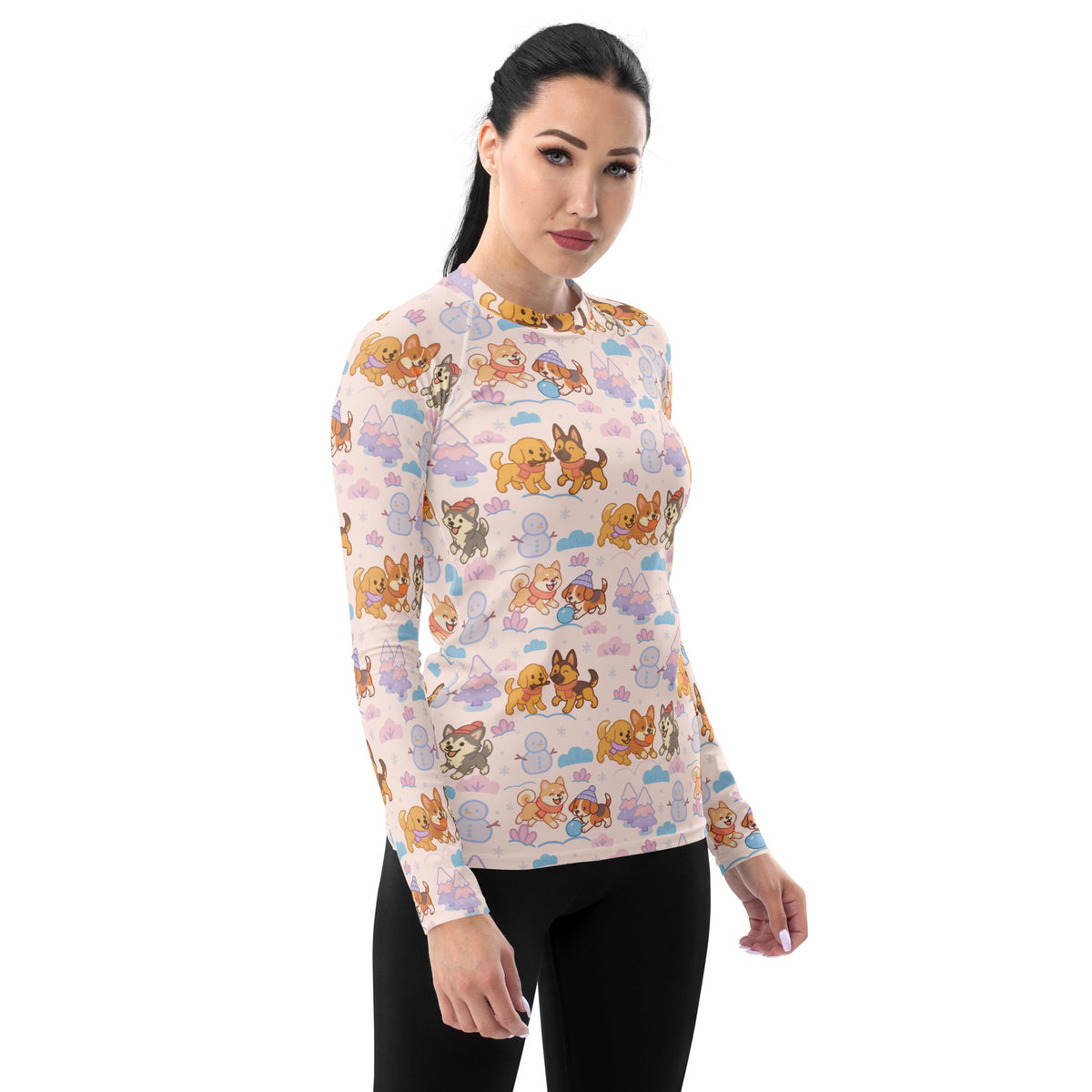 Women's Winter Dogs Long Sleeve Rash Guard Swim Shirt – Buttery Soft, Sun Safe UPF 50+ Protection, Quick Dry & 4-Way Stretch Comfort