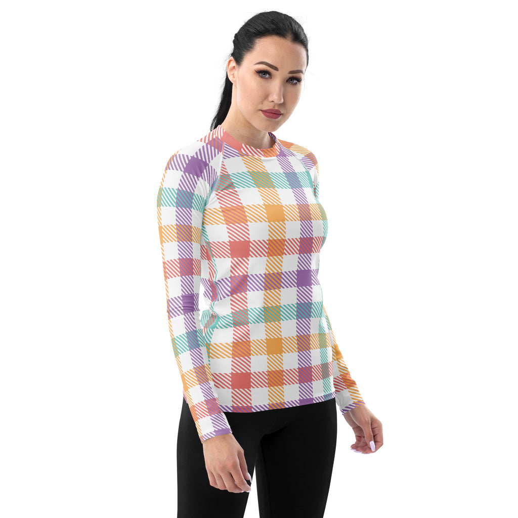Women's Pastel Plaid Long Sleeve Rash Guard Swim Shirt – Buttery Soft, Sun Safe UPF 50+ Protection, Quick Dry & 4-Way Stretch Comfort