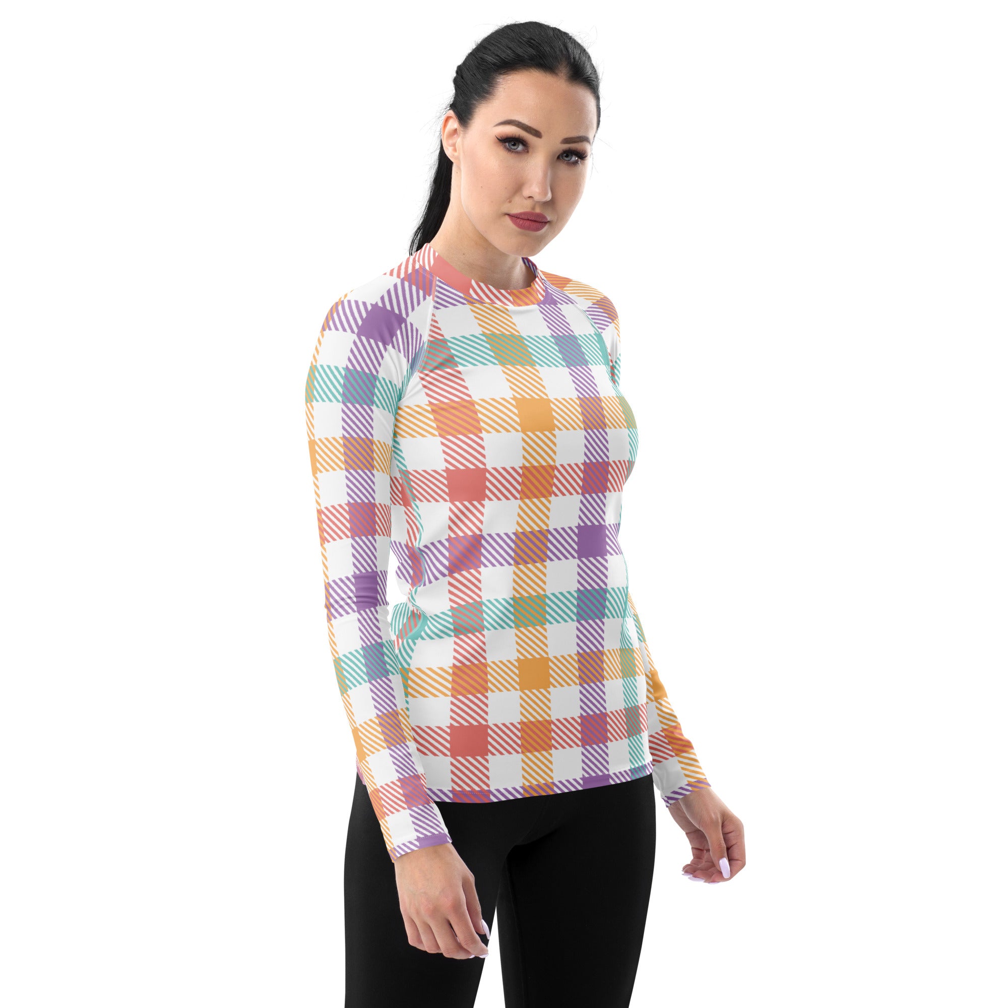 Women's Pastel Plaid Long Sleeve Rash Guard Swim Shirt – Buttery Soft, Sun Safe UPF 50+ Protection, Quick Dry & 4-Way Stretch Comfort