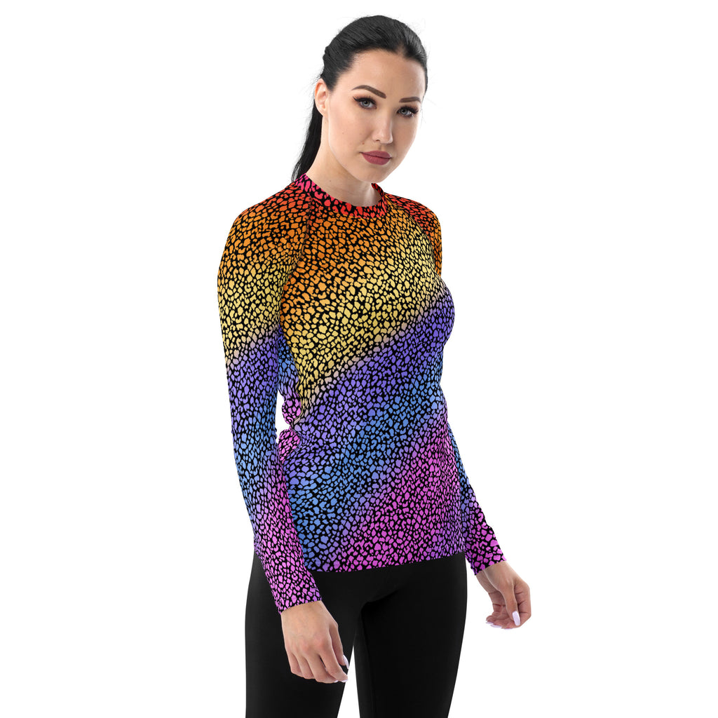 Women's Rainbow Reptile Print Long Sleeve Rash Guard Swim Shirt – Buttery Soft, Sun Safe UPF 50+ Protection, Quick Dry & 4-Way Stretch Comfort