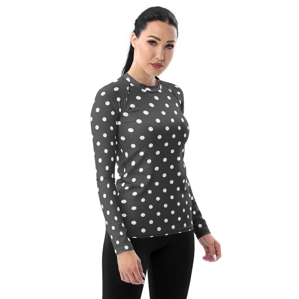 Women's Gray Polka Dot Long Sleeve Rash Guard Swim Shirt – Buttery Soft, Sun Safe UPF 50+ Protection, Quick Dry & 4-Way Stretch Comfort