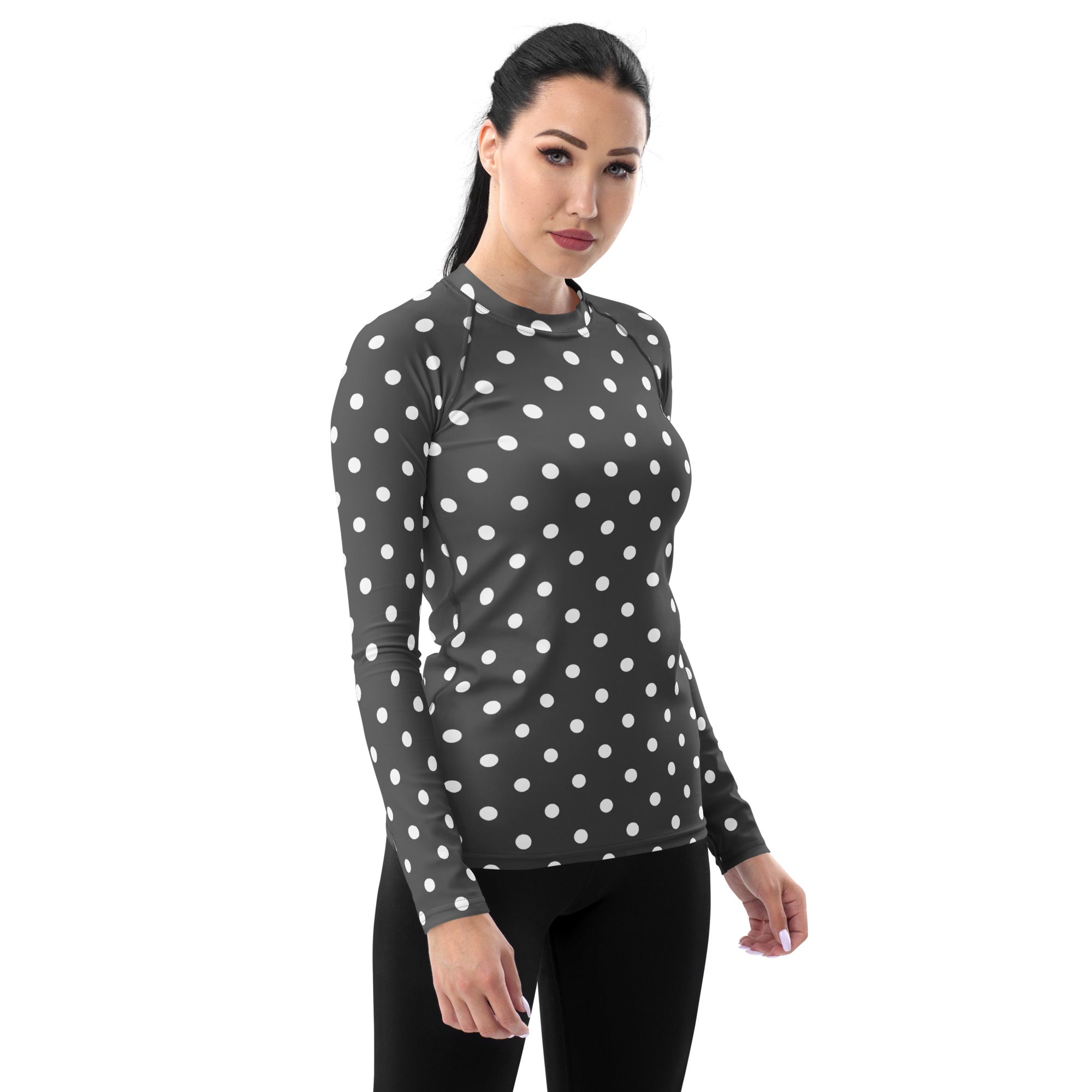 Women's Gray Polka Dot Long Sleeve Rash Guard Swim Shirt – Buttery Soft, Sun Safe UPF 50+ Protection, Quick Dry & 4-Way Stretch Comfort