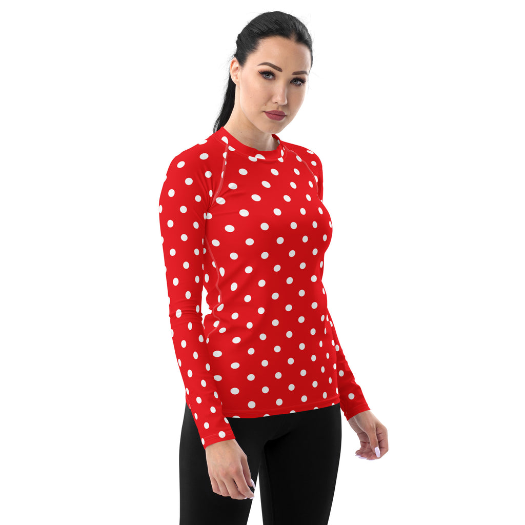 Women's Red Polka Dot Long Sleeve Rash Guard Swim Shirt – Buttery Soft, Sun Safe UPF 50+ Protection, Quick Dry & 4-Way Stretch Comfort