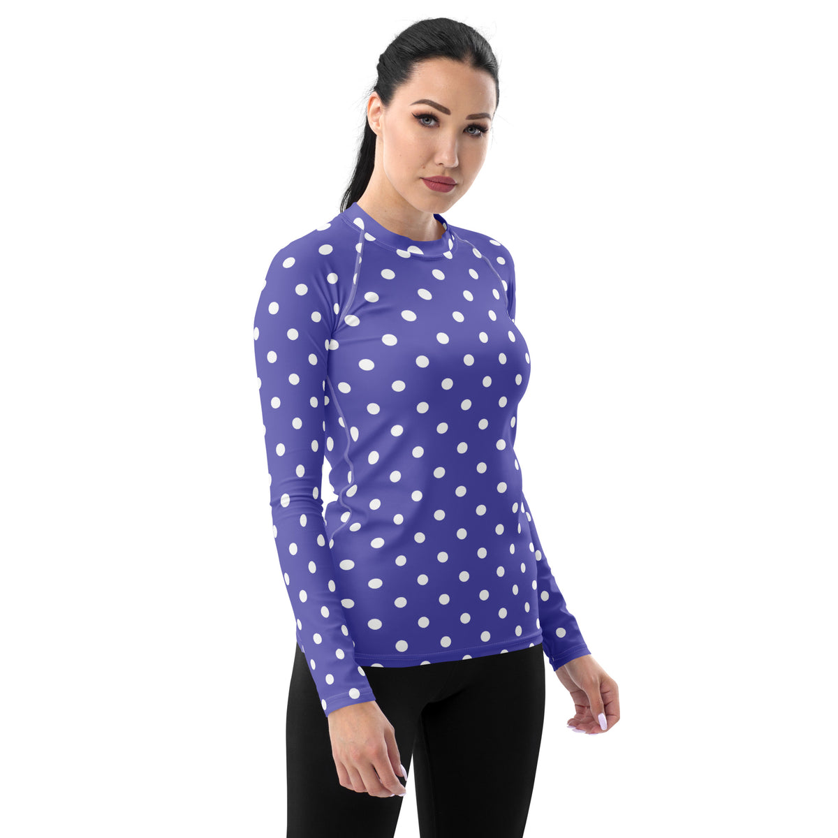 Women's Purple Polka Dot Long Sleeve Rash Guard Swim Shirt – Buttery Soft, Sun Safe UPF 50+ Protection, Quick Dry & 4-Way Stretch Comfort