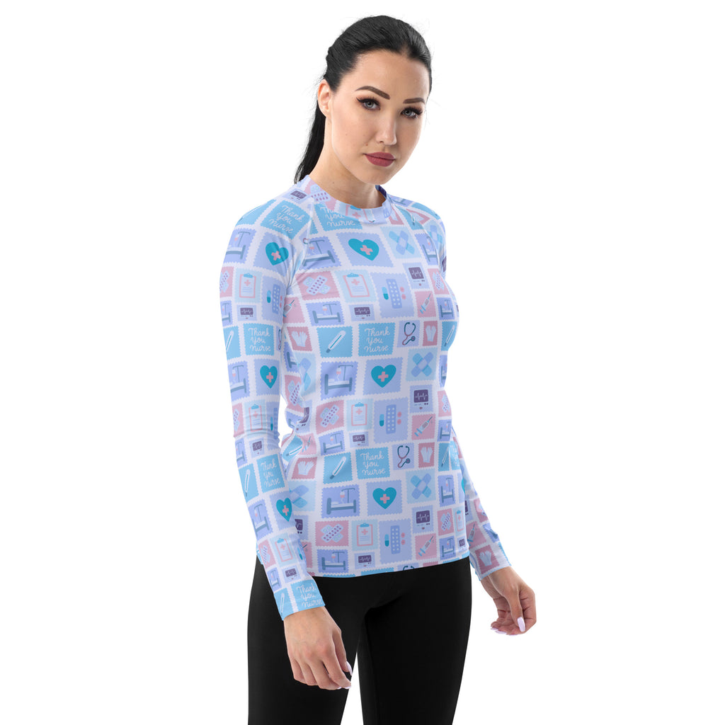 Women's Blue Nurse Icon Long Sleeve Rash Guard Swim Shirt – Buttery Soft, Sun Safe UPF 50+ Protection, Quick Dry & 4-Way Stretch Comfort