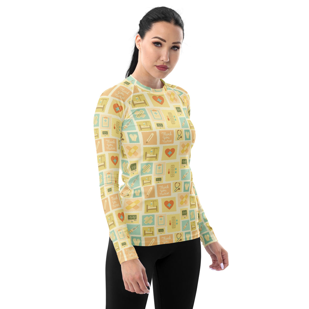 Women's Yellow Nurse Icon Long Sleeve Rash Guard Swim Shirt – Buttery Soft, Sun Safe UPF 50+ Protection, Quick Dry & 4-Way Stretch Comfort