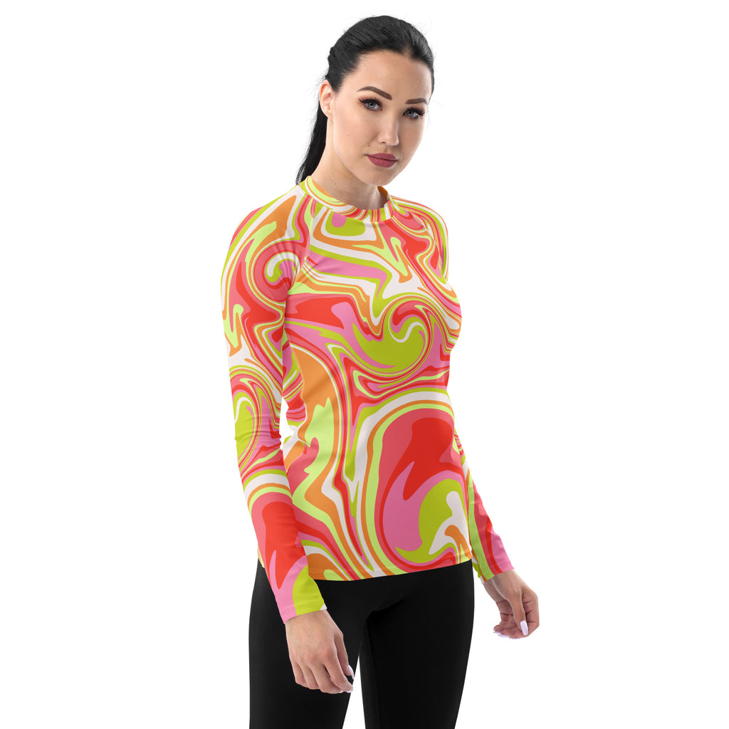 Women's Retro Swirl Long Sleeve Rash Guard Swim Shirt – Buttery Soft, Sun Safe UPF 50+ Protection, Quick Dry & 4-Way Stretch Comfort