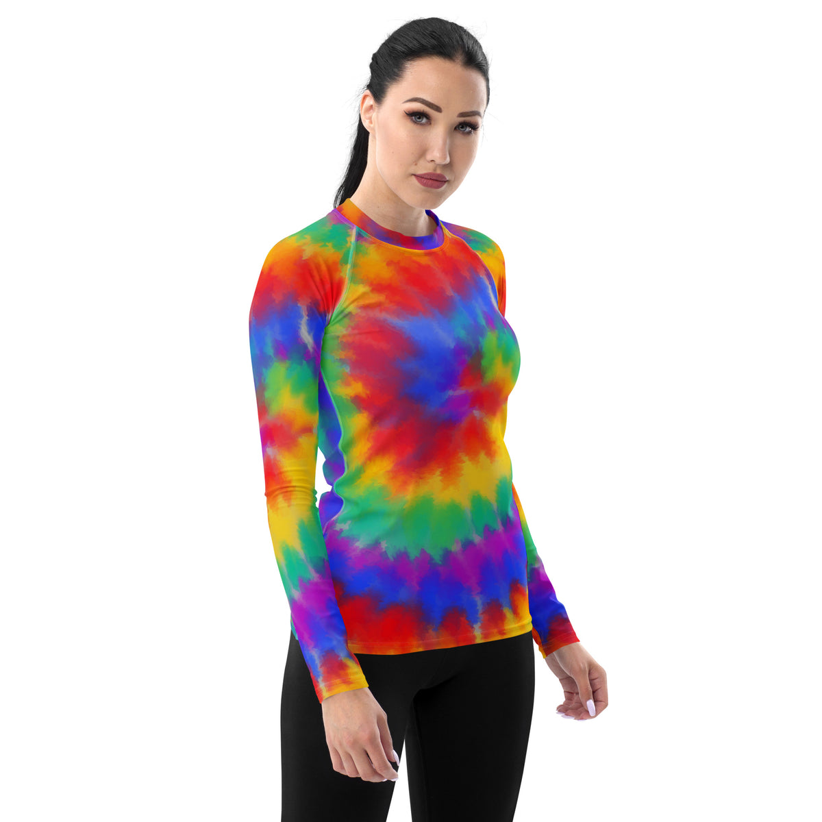 Women's Rainbow Tie Dye Long Sleeve Rash Guard Swim Shirt – Buttery Soft, Sun Safe UPF 50+ Protection, Quick Dry & 4-Way Stretch Comfort