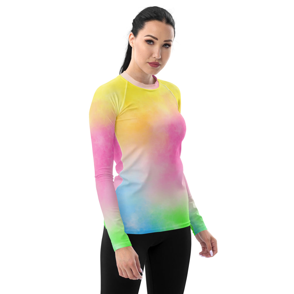 Women's Pastel Rainbow Ombre Tie Dye Long Sleeve Rash Guard Swim Shirt – Buttery Soft, Sun Safe UPF 50+ Protection, Quick Dry & 4-Way Stretch Comfort