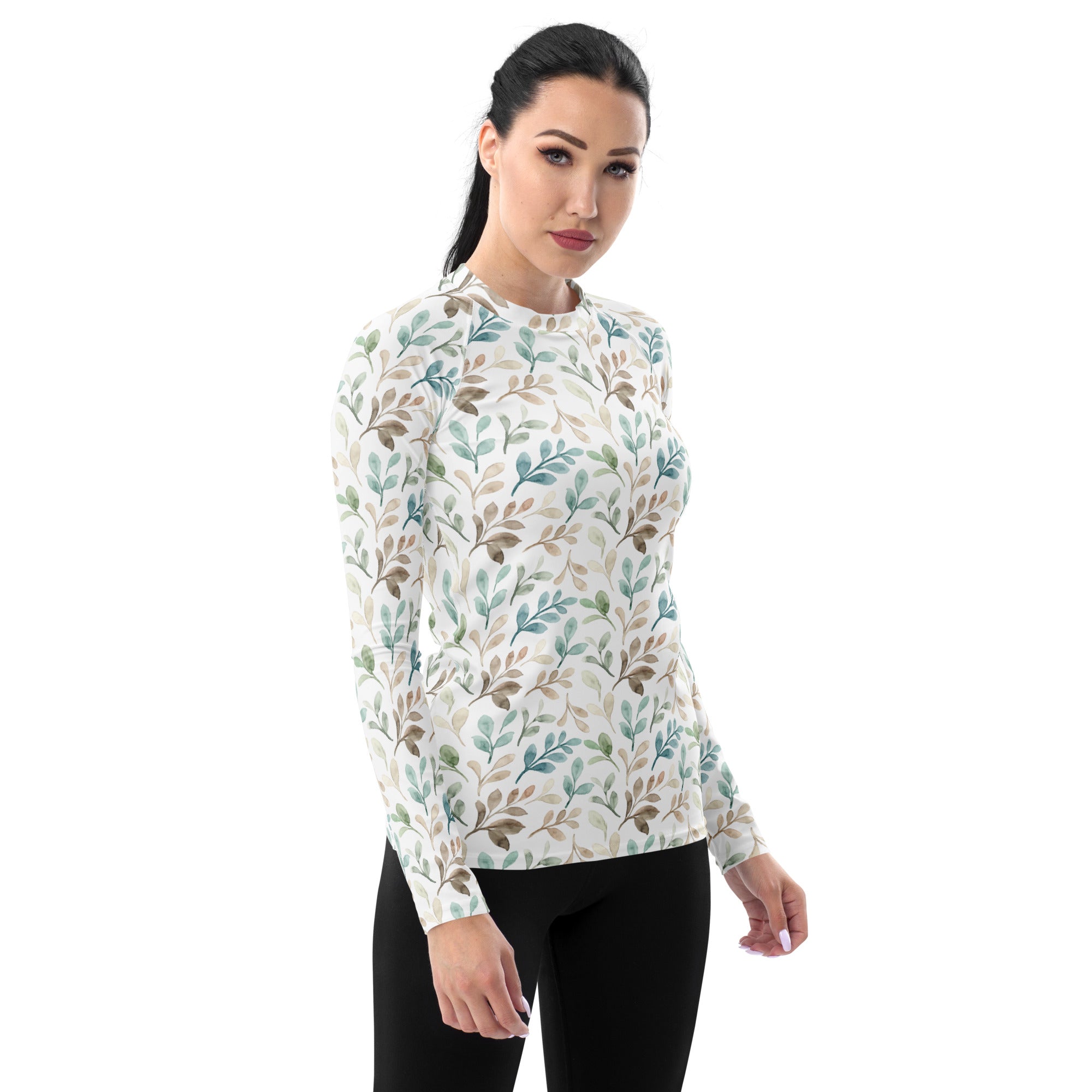 Women's Watercolor Leaf Long Sleeve Rash Guard Swim Shirt – Buttery Soft, Sun Safe UPF 50+ Protection, Quick Dry & 4-Way Stretch Comfort