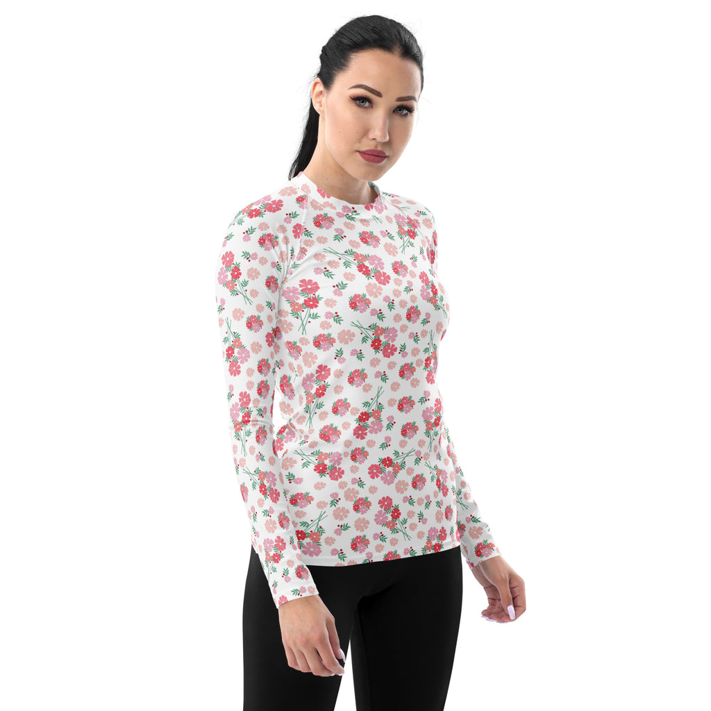 Women's Pink Botanical Long Sleeve Rash Guard Swim Shirt – Buttery Soft, Sun Safe UPF 50+ Protection, Quick Dry & 4-Way Stretch Comfort