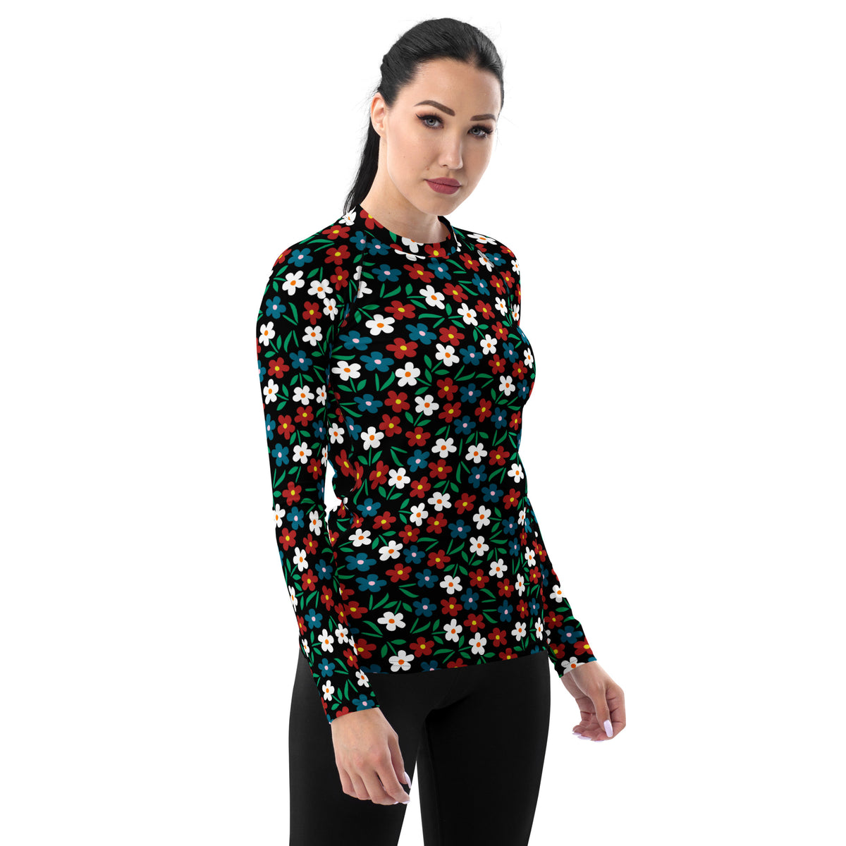 Women's Black Red & Teal Long Sleeve Rash Guard Swim Shirt – Buttery Soft, Sun Safe UPF 50+ Protection, Quick Dry & 4-Way Stretch Comfort