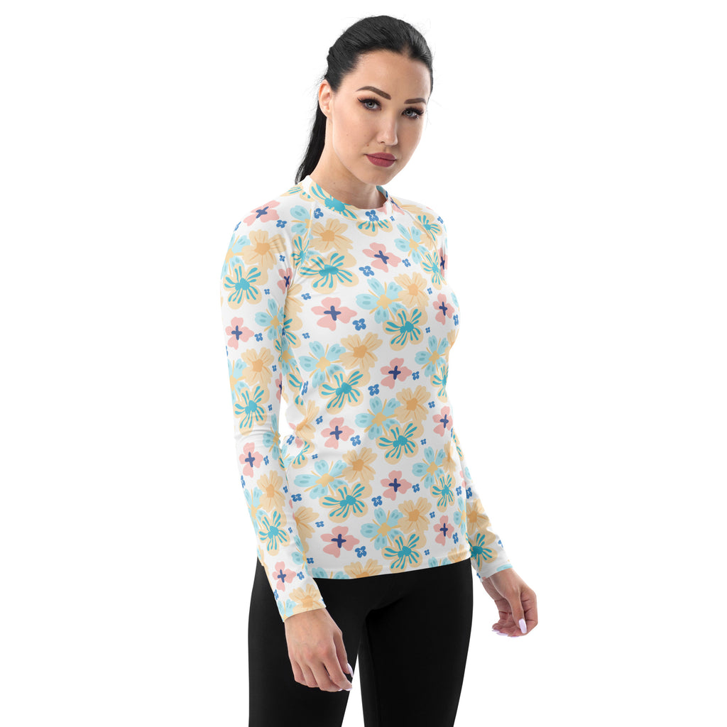 Women's Tropical Pastel Floral Long Sleeve Rash Guard Swim Shirt – Buttery Soft, Sun Safe UPF 50+ Protection, Quick Dry & 4-Way Stretch Comfort
