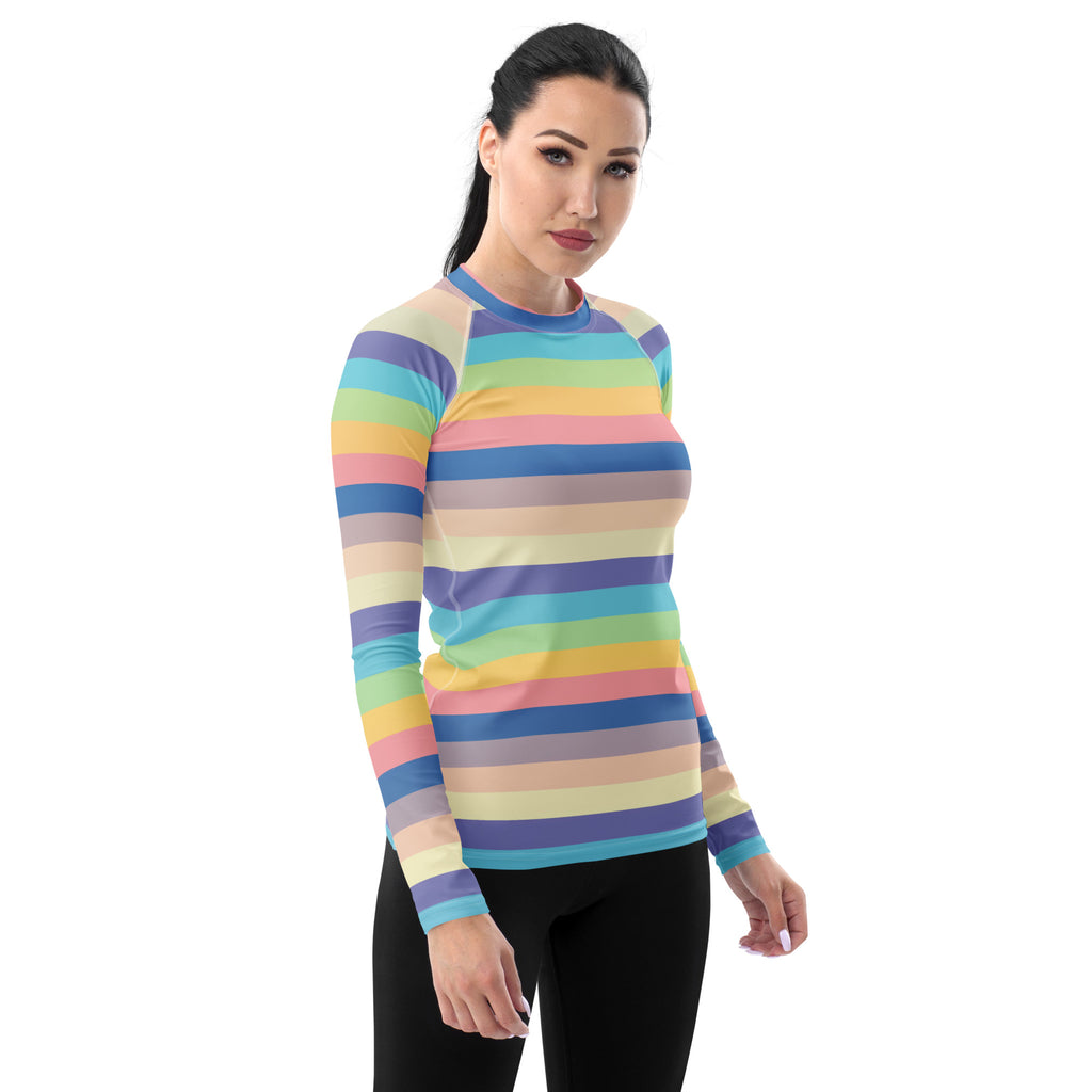 Women's Colorful Pastel Stripe Long Sleeve Rash Guard Swim Shirt – Buttery Soft, Sun Safe UPF 50+ Protection, Quick Dry & 4-Way Stretch Comfort