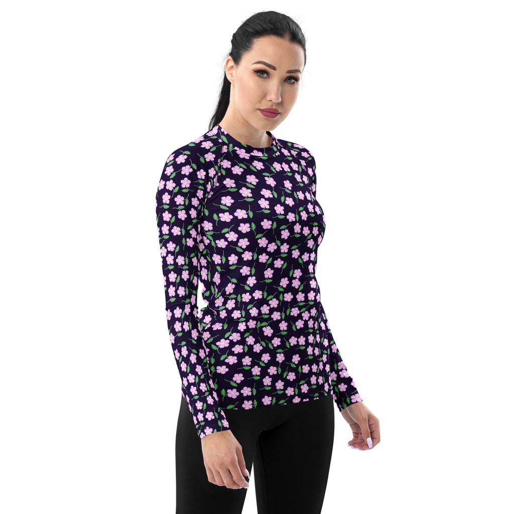 Women's Purple Floral Long Sleeve Rash Guard Swim Shirt – Buttery Soft, Sun Safe UPF 50+ Protection, Quick Dry & 4-Way Stretch Comfort