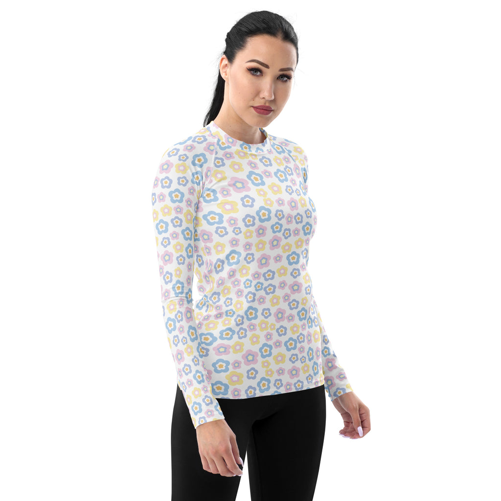 Women's Pastel Flower Long Sleeve Rash Guard Swim Shirt – Buttery Soft, Sun Safe UPF 50+ Protection, Quick Dry & 4-Way Stretch Comfort