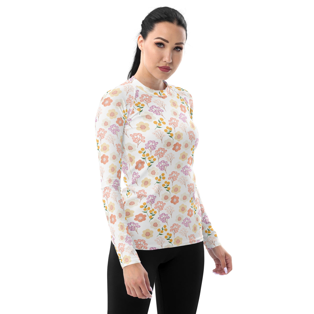 Women's Pastel Wildflower Rash Long Sleeve Rash Guard Swim Shirt – Buttery Soft, Sun Safe UPF 50+ Protection, Quick Dry & 4-Way Stretch Comfort