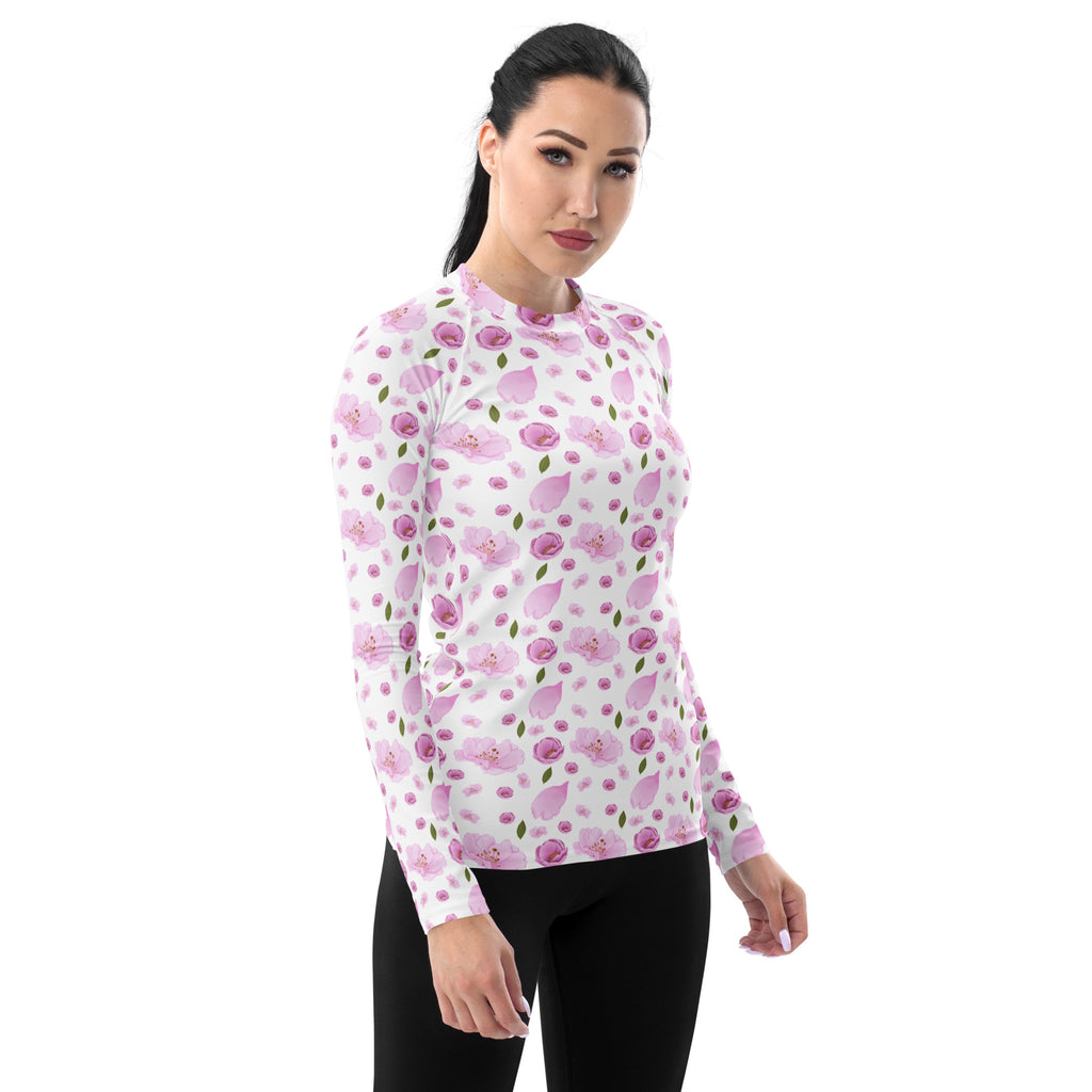 Women's Pink Cherry Blossom Long Sleeve Rash Guard Swim Shirt – Buttery Soft, Sun Safe UPF 50+ Protection, Quick Dry & 4-Way Stretch Comfort