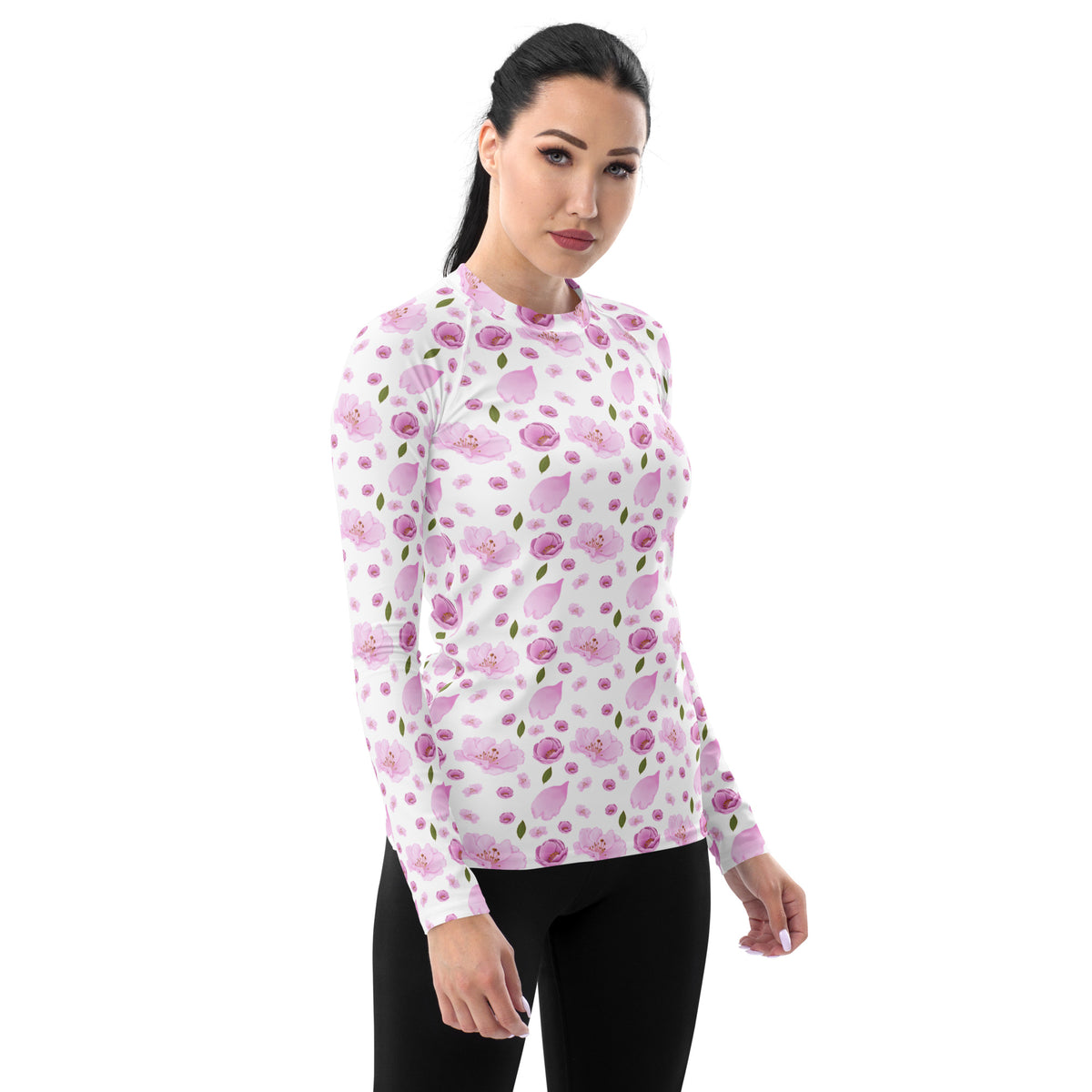 Women's Pink Cherry Blossom Long Sleeve Rash Guard Swim Shirt – Buttery Soft, Sun Safe UPF 50+ Protection, Quick Dry & 4-Way Stretch Comfort
