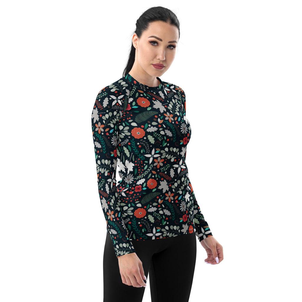 Women's Dark Green Botanical Long Sleeve Rash Guard Swim Shirt – Buttery Soft, Sun Safe UPF 50+ Protection, Quick Dry & 4-Way Stretch Comfort