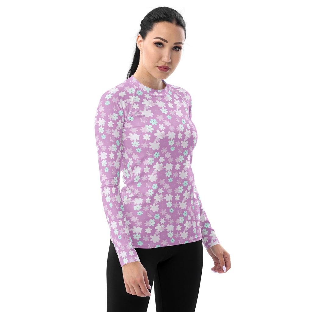 Women's Lavender Floral Long Sleeve Rash Guard Swim Shirt – Buttery Soft, Sun Safe UPF 50+ Protection, Quick Dry & 4-Way Stretch Comfort