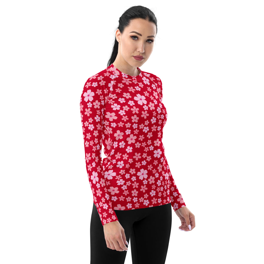 Women's Bright Pink Floral Long Sleeve Rash Guard Swim Shirt – Buttery Soft, Sun Safe UPF 50+ Protection, Quick Dry & 4-Way Stretch Comfort