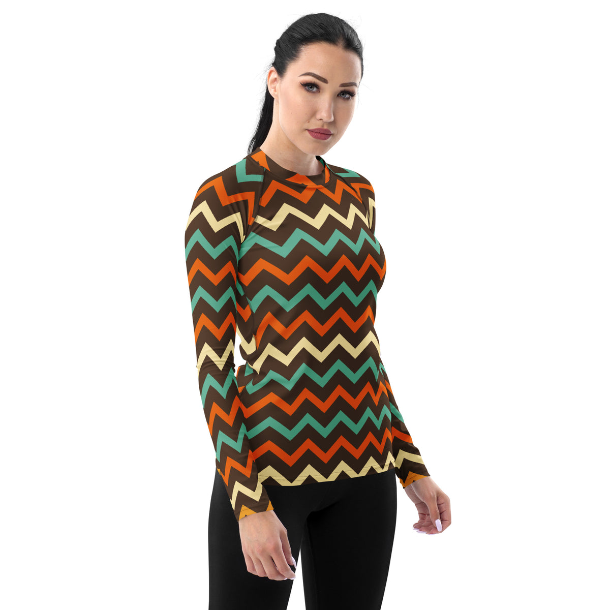 Women's Retro Chevron Long Sleeve Rash Guard Swim Shirt – Buttery Soft, Sun Safe UPF 50+ Protection, Quick Dry & 4-Way Stretch Comfort