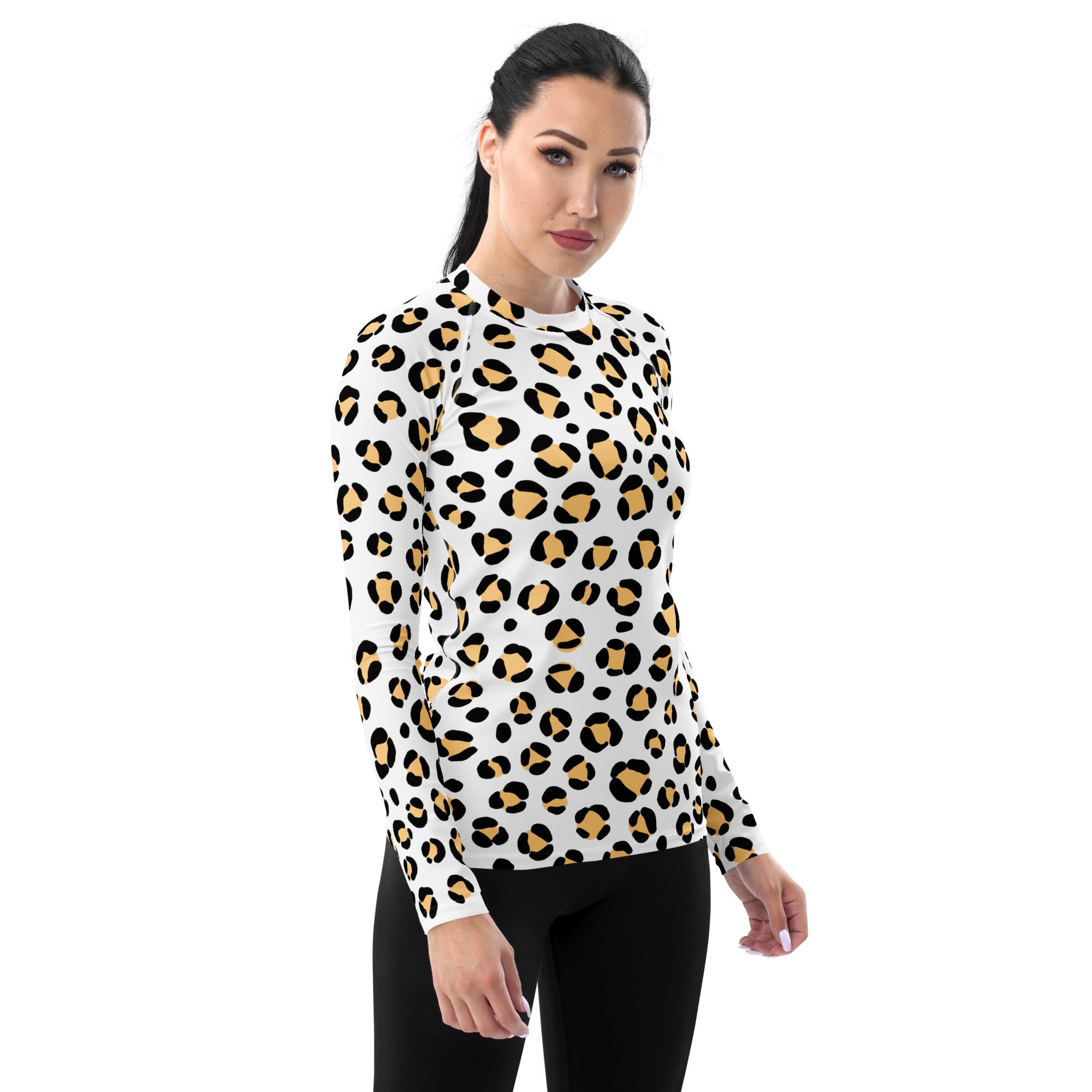 Women's Yellow Leopard Print Long Sleeve Rash Guard Swim Shirt – Buttery Soft, Sun Safe UPF 50+ Protection, Quick Dry & 4-Way Stretch Comfort