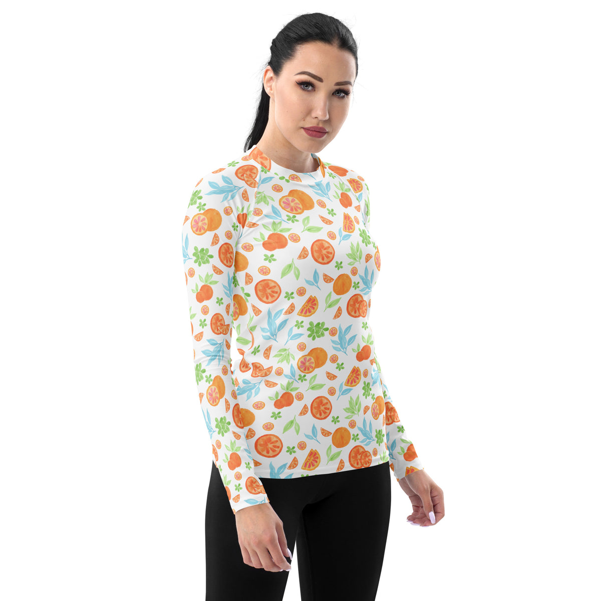 Women's Watercolor Orange Citrus Long Sleeve Rash Guard Swim Shirt – Buttery Soft, Sun Safe UPF 50+ Protection, Quick Dry & 4-Way Stretch Comfort