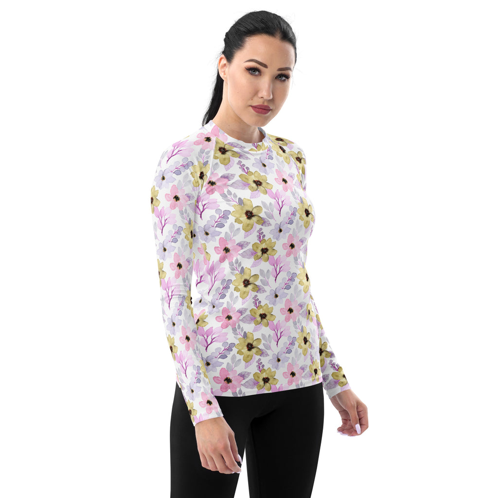 Women's Watercolor Wildflower Long Sleeve Rash Guard Swim Shirt – Buttery Soft, Sun Safe UPF 50+ Protection, Quick Dry & 4-Way Stretch Comfort