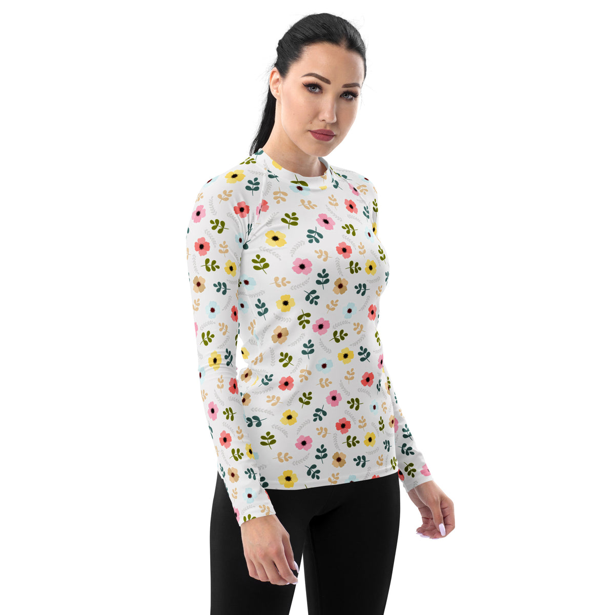 Women's Gray Wildflower Long Sleeve Rash Guard Swim Shirt – Buttery Soft, Sun Safe UPF 50+ Protection, Quick Dry & 4-Way Stretch Comfort