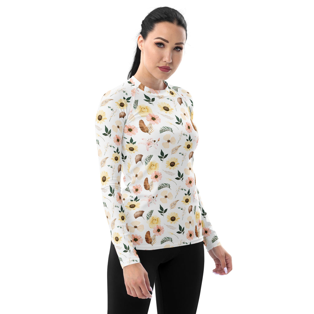 Women's Boho Floral Long Sleeve Rash Guard Swim Shirt – Buttery Soft, Sun Safe UPF 50+ Protection, Quick Dry & 4-Way Stretch Comfort