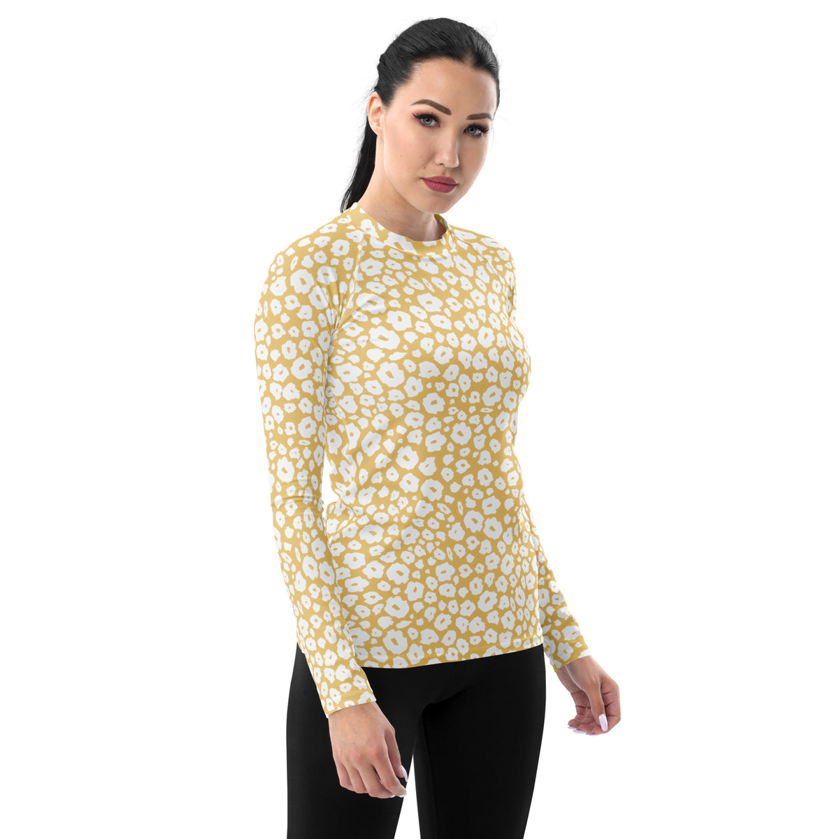 Women's Beige Leopard Print Long Sleeve Rash Guard Swim Shirt – Buttery Soft, Sun Safe UPF 50+ Protection, Quick Dry & 4-Way Stretch Comfort