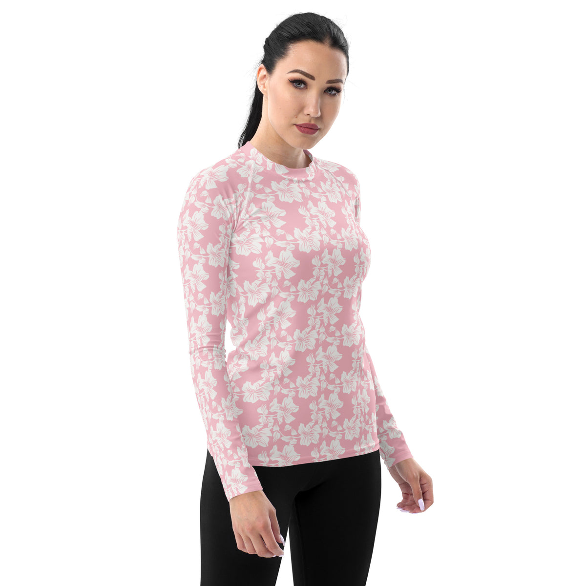 Women's Pink Tropical Floral Long Sleeve Rash Guard Swim Shirt – Buttery Soft, Sun Safe UPF 50+ Protection, Quick Dry & 4-Way Stretch Comfort